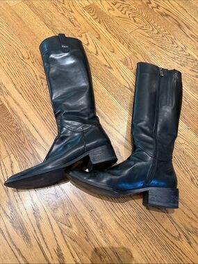 Urban Black Leather Mid-Calf Heeled Boots